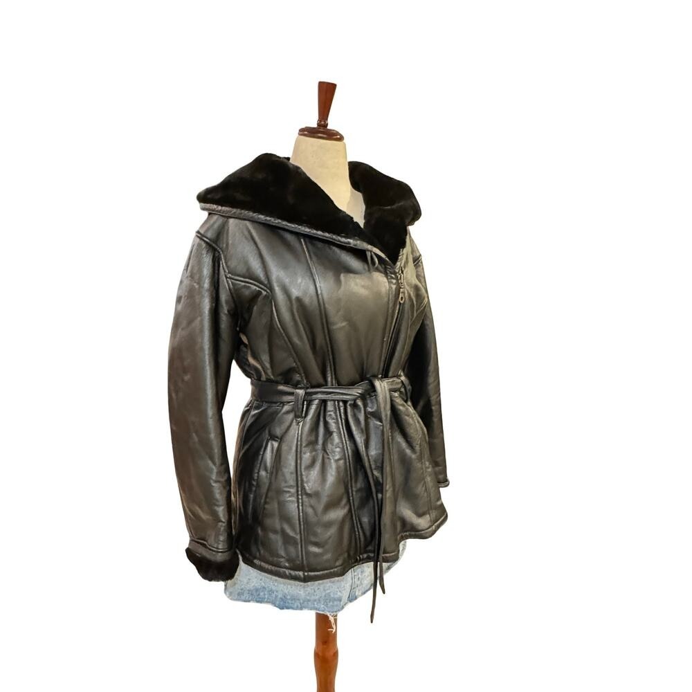 Wilsons Leather Belted Hooded Heavy Duty Jacket Women's XL